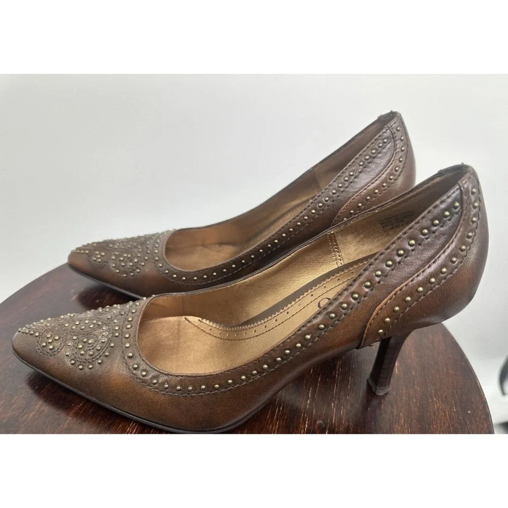 Franco Sarto Women's Heels Vintage Brown Leather Pointed Western Size 6 M